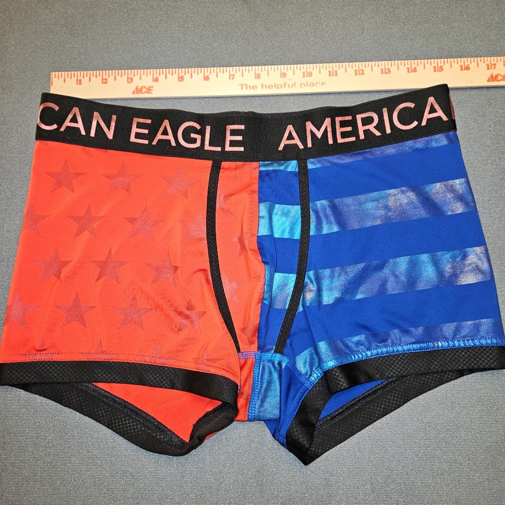 American Eagle Underwear Mens L Red Blue Stars Stripes Trunk Patriotic Athletic